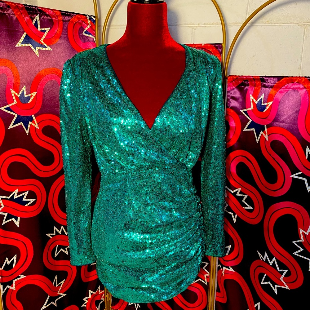 Teal sequin mini dress
